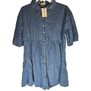 Denim Dress Women XXL Button Up Ruffled Skirt New With Tags They Look S. Sleeve